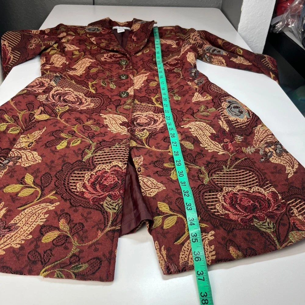 Cabi Jacobean Floral Tapestry Brocade Coat Women's‎ sz 8 Mulberry Guinevere 749